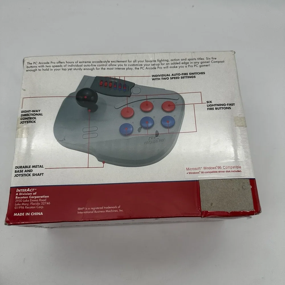 Vintage New Interact PC Arcade Pro Joystick‎ IBM PC Windows 90's Game Controller